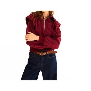 NEW THE GREII mar zip-up ruffled sweatshirt in burgundy
